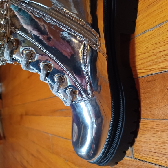 Forever 21 Shiny Silver Rhinestone Comvat Boots - Picture 3 of 12